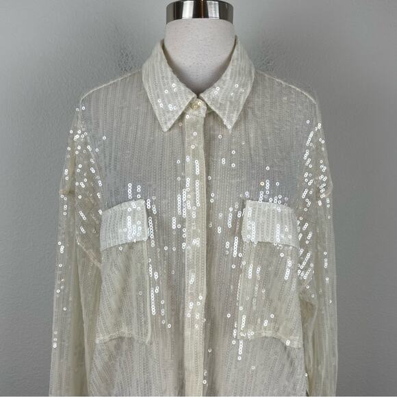Jeannie Mai X INC Sheer Sequin Oversized  Long Sleeve Shirt NWT XL - Picture 3 of 9
